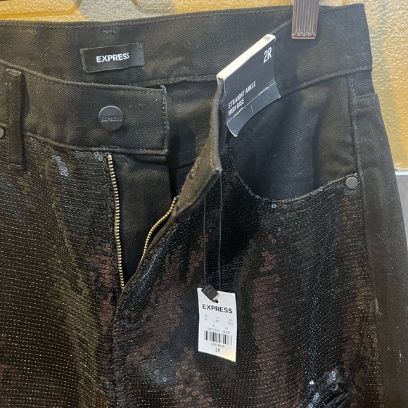 Express Distress Black Sequin High Rise Straight Ankle Jeans Women’s. Size 2R - Picture 7 of 10